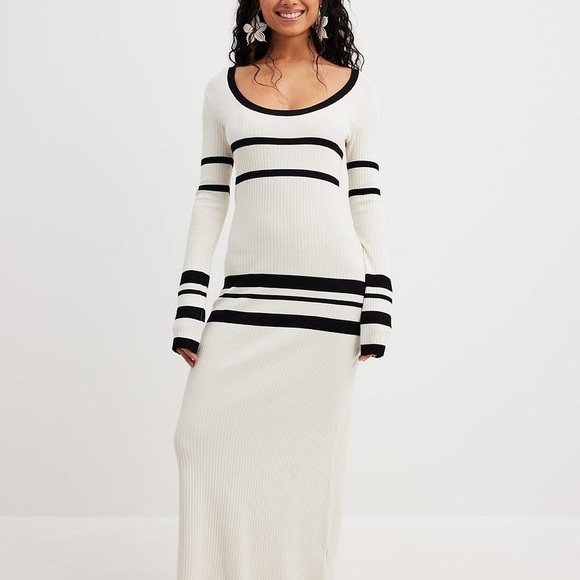 na-kd Dresses & Skirts - NA-KD Striped Knitted Midi Dress - White Black Stripes